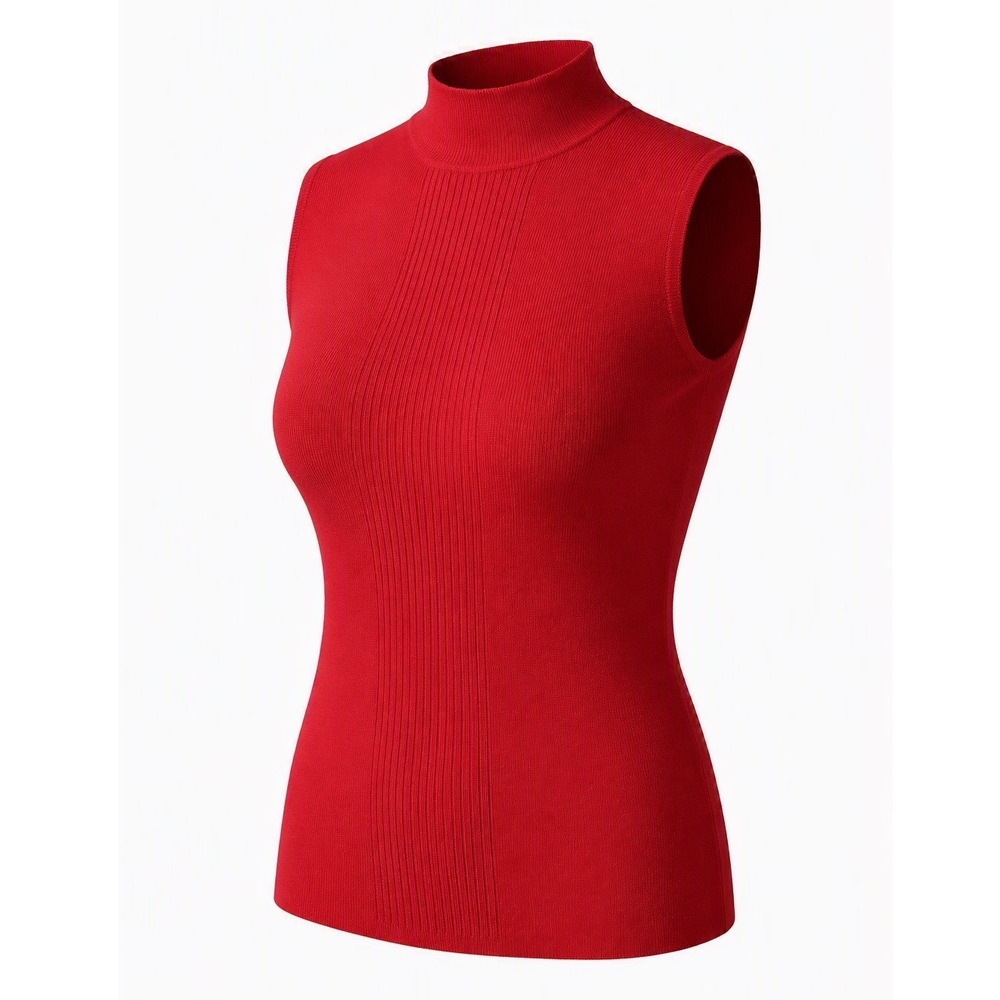 Dressbarn Woman Red Mock Neck Sleeveless Ribbed Knit Sweater Top Plus Size 18/20